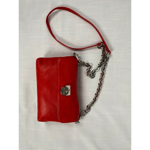 Calvin Klein Red Crossbody Bag / Wallet w Flap, Leather, Gold Chain, Lock Logo - Picture 9 of 12